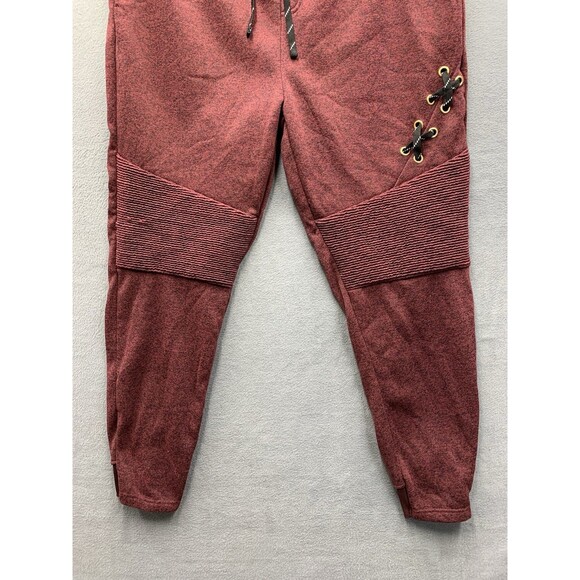 Red Ape Mens Jogger Sweatpants Lace Panel Tapered Drawstring Burgundy Size 4XL - Picture 9 of 13
